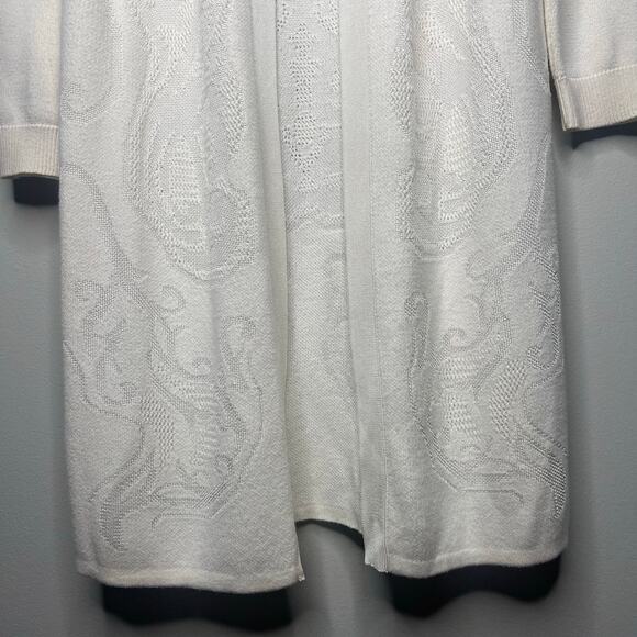 Chico's Long Line Cardigan Sweater Ivory Open Front Jacquard Knit Size 2 / Large - Picture 3 of 11